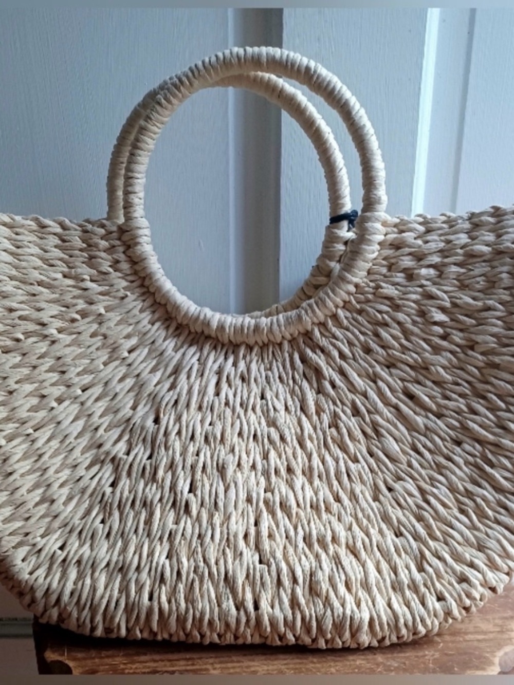 Melie Bianco Woven Straw Tote Bag with Pom Pom Accent - Picture 2 of 3